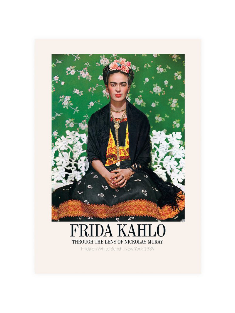 Frida on White Bench Poster