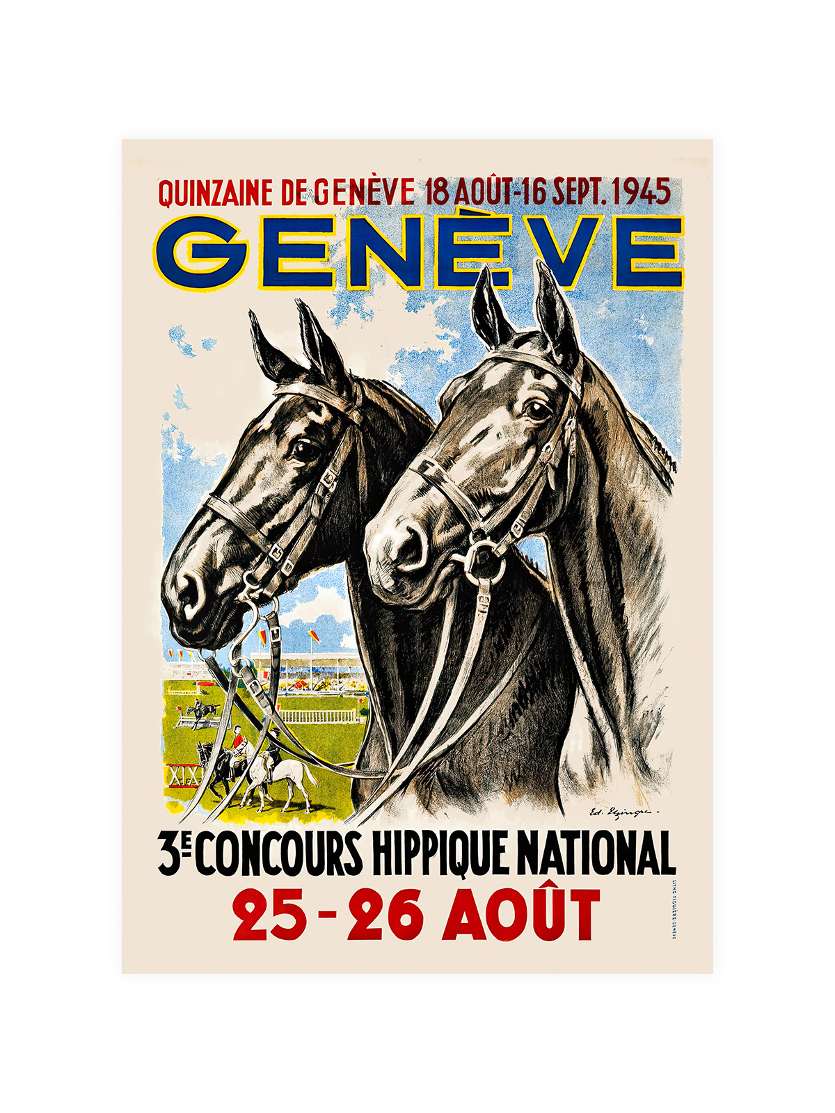 00004 Geneve Hippique 1945 Vintage Poster